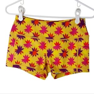 Feed Me Fight Me Yellow and Pink Patterned Biker Shorts
